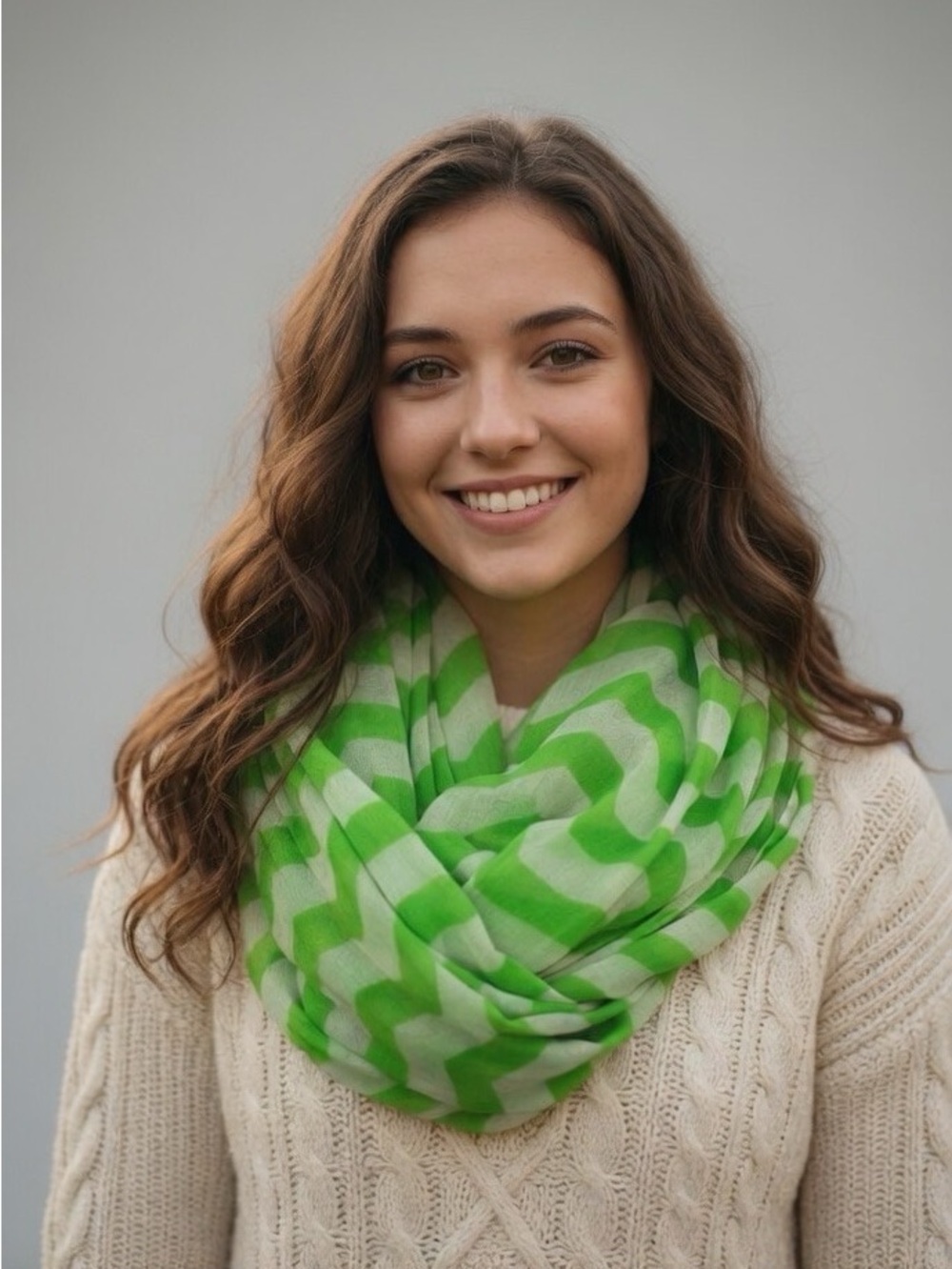 Vibrant Green and White Chevron Bohemian Infinity Scarf
